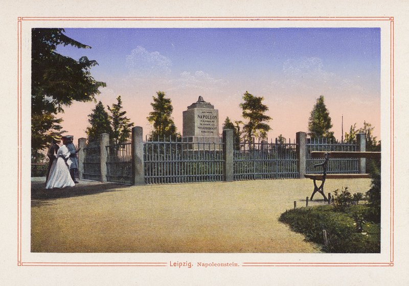 Leipzig, Napoleonstein (renkli taş baskı) by German School