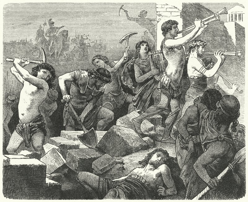 Lysander, Atina duvarlarının yıkılmasını emreder (gravür) by German School