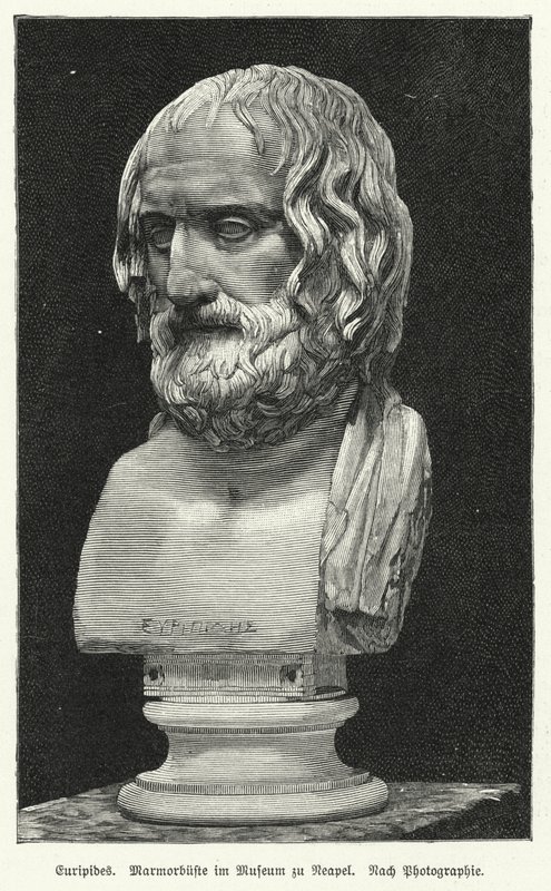 Euripides'in mermer büstü, Antik Yunan oyun yazarı (litho) by German School