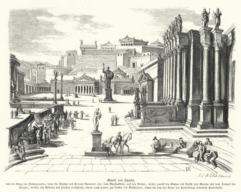 Sparta Pazarı, Antik Yunanistan (gravür) by German School