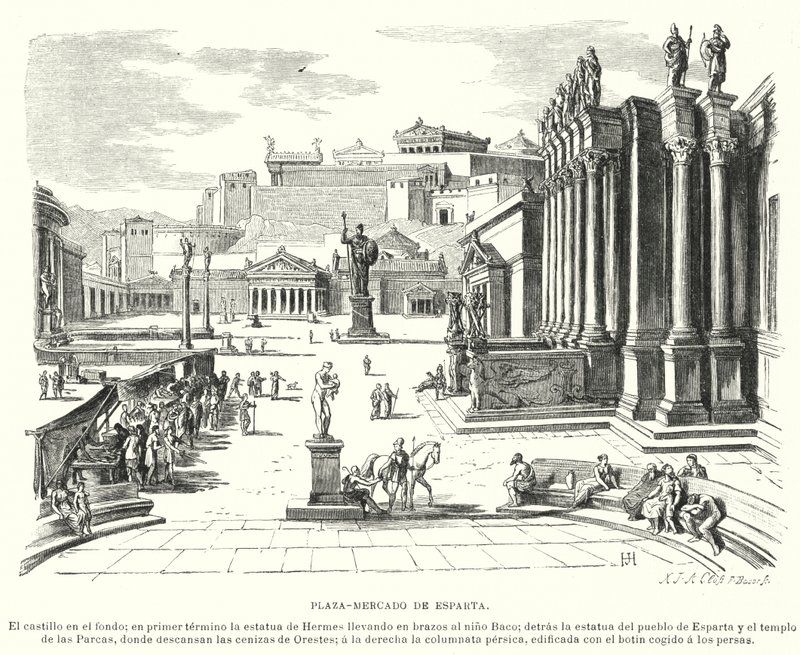 Sparta Pazar yeri, Antik Yunanistan (lito) by German School