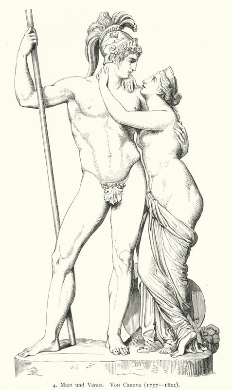 Mars ve Venüs, İtalyan Neoklasik heykeltıraş Antonio Canova tarafından mermer heykel (gravür) by German School