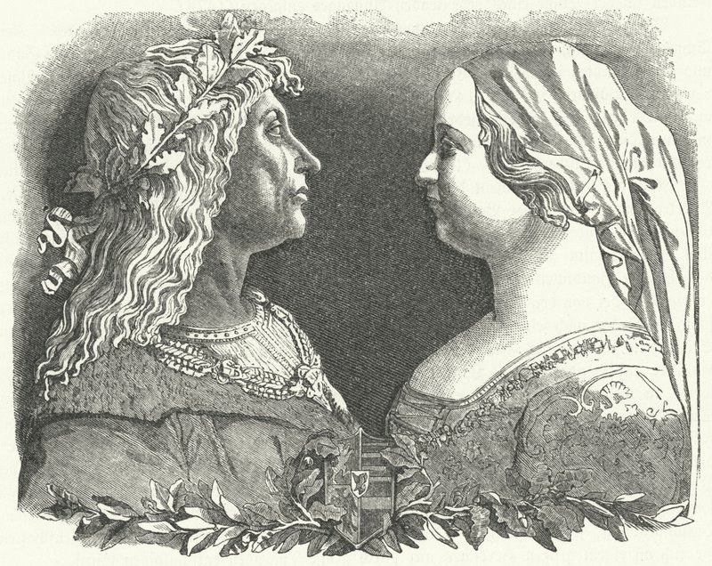 Matthias Corvinus, Macaristan Kralı ve kraliçesi, Napoli Beatrice (gravür) by German School