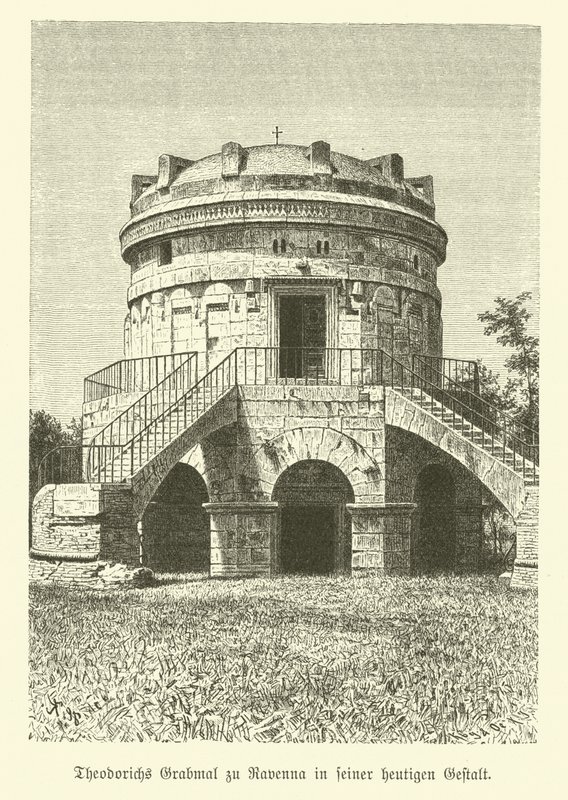 Büyük Theoderic Mozolesi, Ostrogotların Kralı, Ravenna, İtalya (gravür) by German School