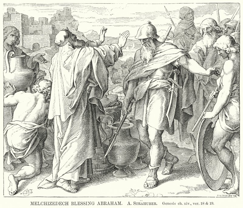 Melchizedech Blessing Abraham, Genesis, ch xiv, ver 18 ve 19 (gravür) by German School