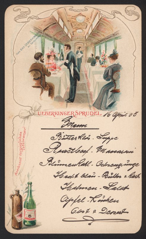 Menü kartı reklamı Ueberkinger köpüklü maden suyu (renkli taş) by German School