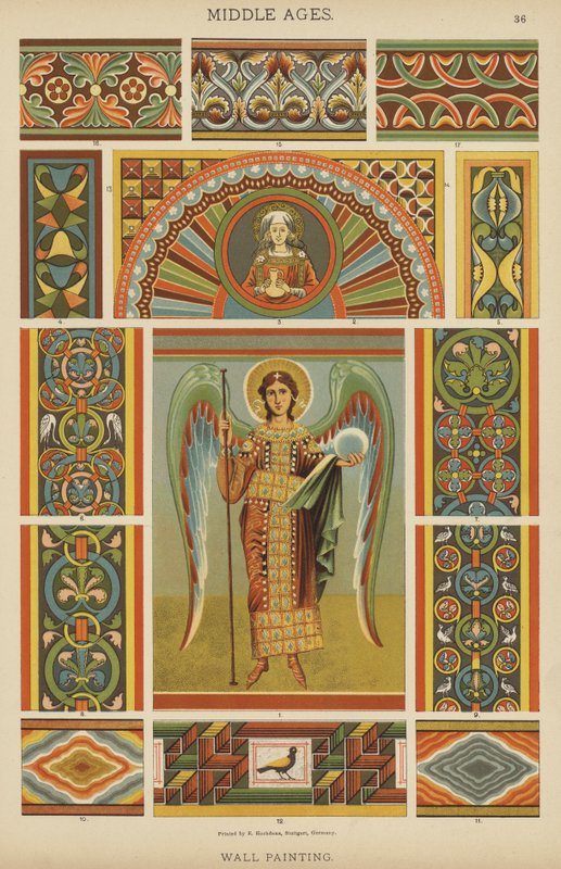 Orta Çağ, Duvar Resmi (renkli taş) by German School