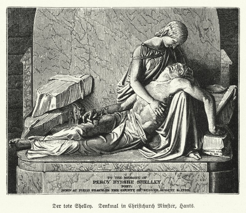 İngiliz şair Percy Bysshe Shelley Anıtı, Christchurch Manastırı, Dorset (lito) by German School