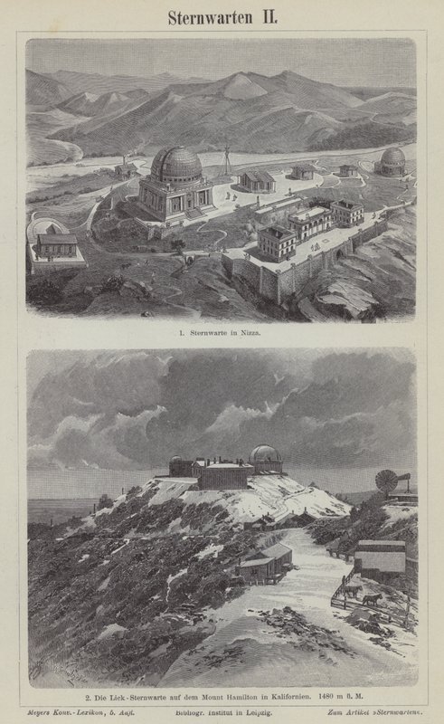 Nice Gözlemevi, Fransa ve Lick Gözlemevi, Hamilton Dağı, Kaliforniya, ABD (gravür) by German School