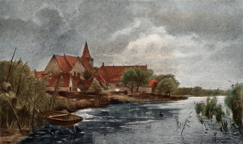 Nieuwkerk (renkli fotoğraf gravürü) by German School