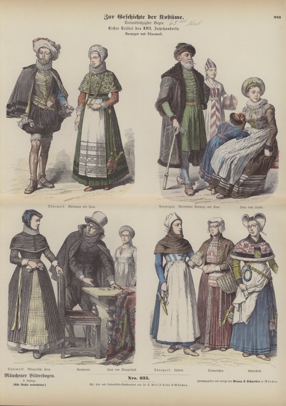 Norveç ve Danimarka kostümleri, 17. yüzyılın başlarında (renkli gravür) by German School