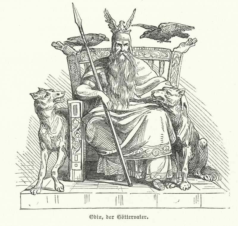 Odin, İskandinav mitolojisinin tanrısı (gravür) by German School