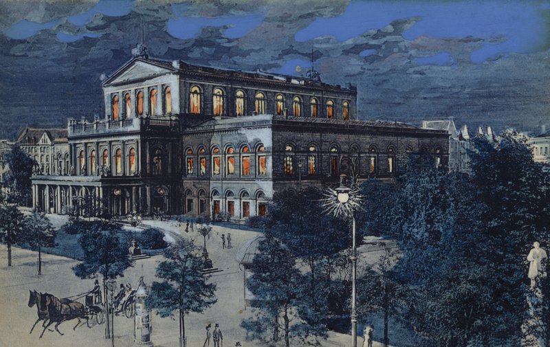 Opera Binası, Hannover, Almanya (renkli lito) by German School