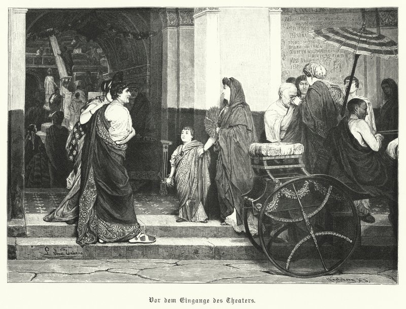 Bir Roma tiyatrosunun girişinin dışında (gravür) by German School