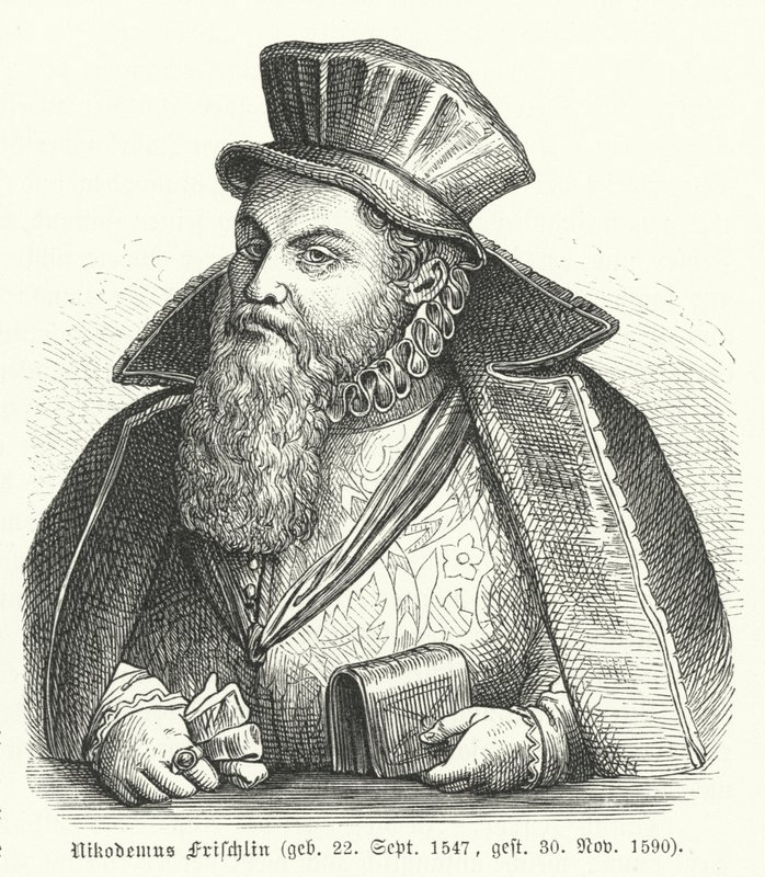 Philipp Nicodemus Frischlin, Alman şair ve oyun yazarı (gravür) by German School