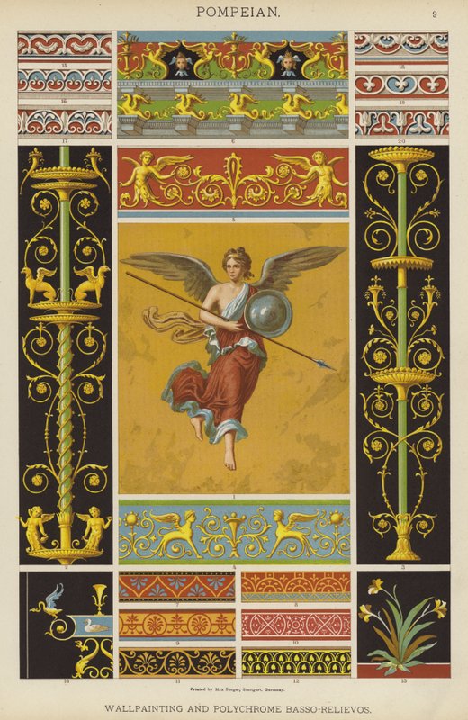 Pompeian, Duvar Resmi ve Polychrome Basso-Relievo (renkli lito) by German School