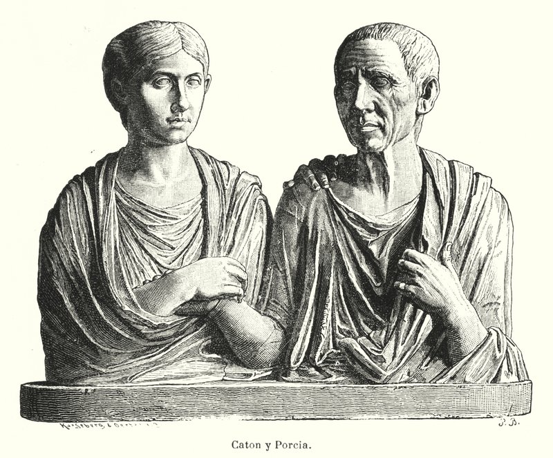 Porcia ve Cato, Antik Roma mezar taşı (lito) by German School