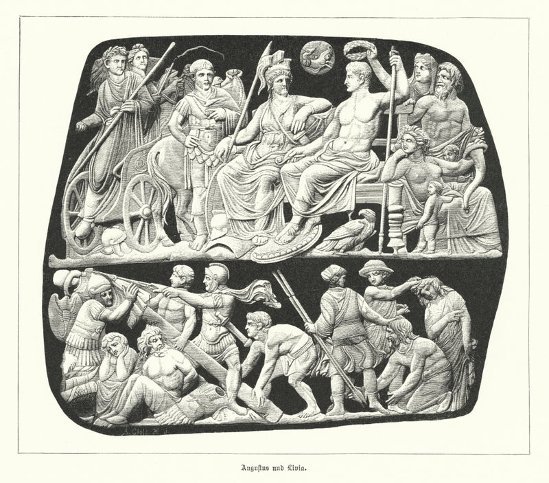 Roma İmparatoru Augustus ve üçüncü karısı Livia (gravür) by German School