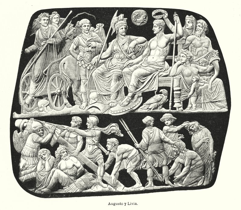Roma İmparatoru Augustus ve üçüncü eşi Livia (lito) by German School