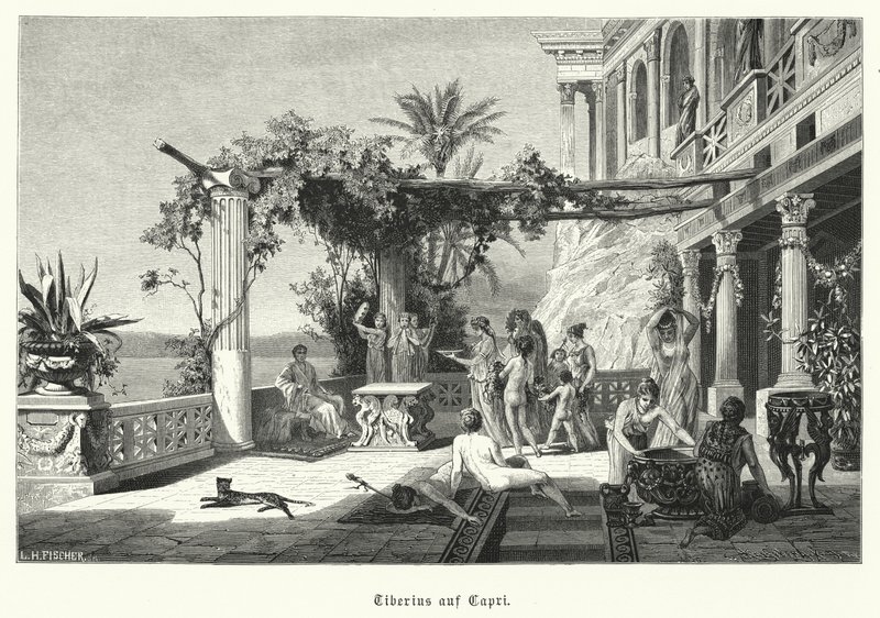 Capri adasında Roma İmparatoru Tiberius (gravür) by German School