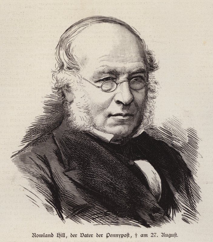 Rowland Hill, posta hizmetinin İngiliz reformcusu ve posta pulunun mucidi (gravür) by German School