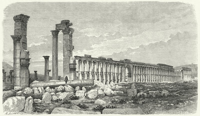Palmyra, Suriye şehir kalıntıları (gravür) by German School