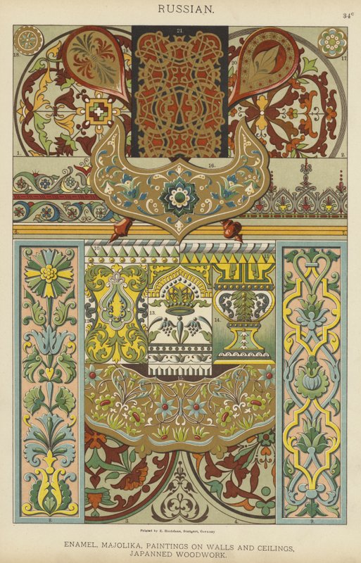 Rus, Emaye, Majolika, Duvar ve Tavanlarda Tablolar, Japon Ahşap İşleri (renkli lito) by German School