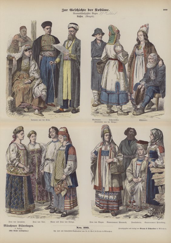 19. yüzyılın sonlarında Rus kostümleri (renkli gravür) by German School