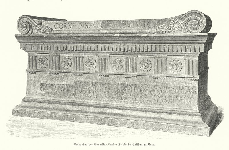 Romalı asker ve konsolos Lucius Cornelius Scipio Barbatus'un Vatikan'daki lahiti, Roma (gravür) by German School