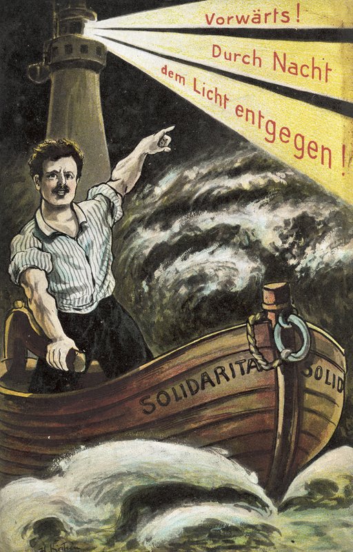 Sosyalist propaganda kartpostalı (renkli lito) by German School
