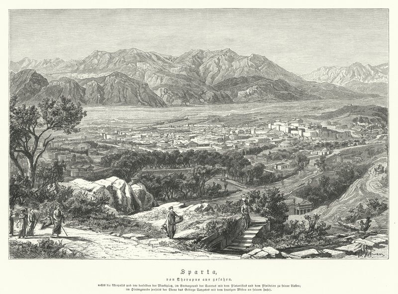 Sparta, Antik Yunanistan (gravür) by German School