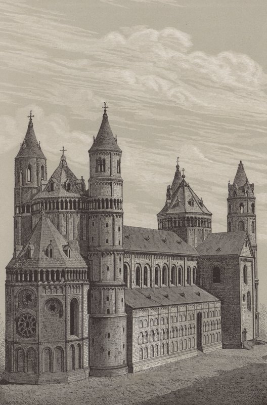 St Peter's Dom, Worms, Almanya'daki katedral (litho) by German School