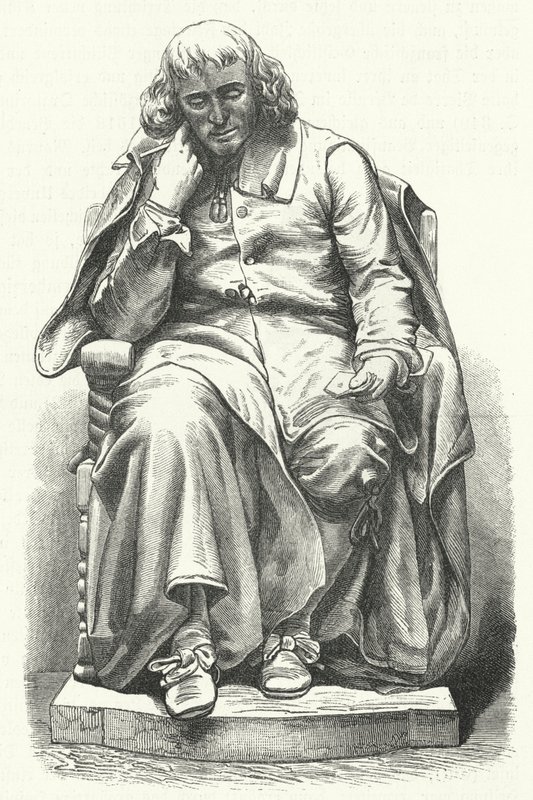 Hollandalı filozof Baruch Spinoza'nın Lahey'deki heykeli (gravür) by German School