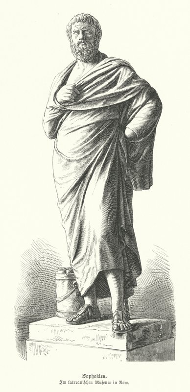 Sofokles Heykeli, Antik Yunan oyun yazarı (gravür) by German School