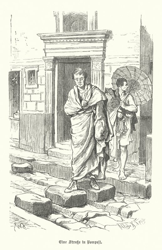 Antik Roma kasabası Pompeii'deki sokak (gravür) by German School