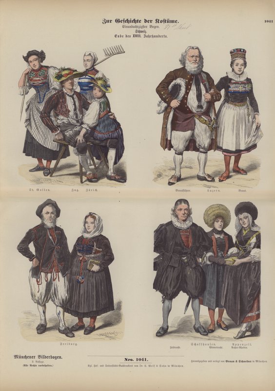 İsviçre kostümü, 18. yüzyıl sonu (renkli gravür) by German School