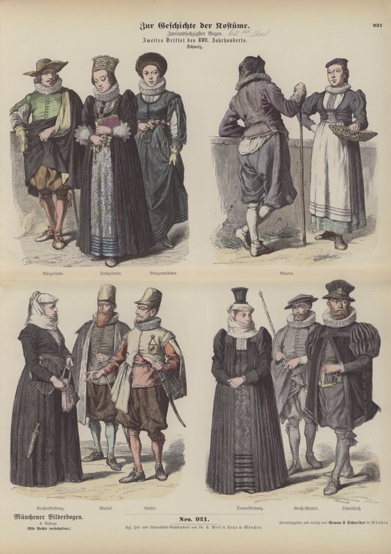 İsviçre kostümleri, 17. yüzyıl ortası (renkli gravür) by German School