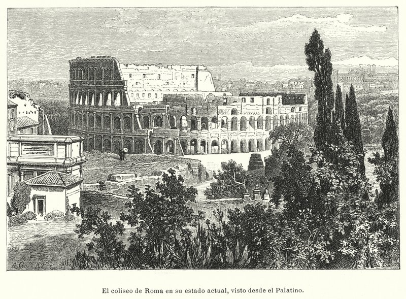 Palatine Tepesi'nden görülen Kolezyum, Roma, (litho) by German School