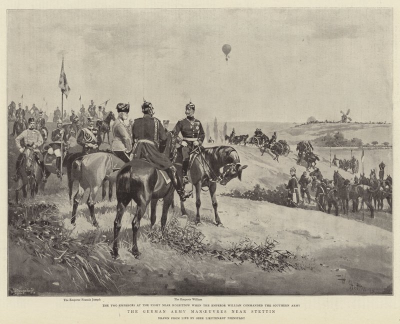 Stettin (litho) yakınlarındaki Alman Ordusu Manevraları by German School