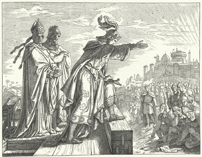 Kutsal Roma İmparatoru Otto III, Romalıları sadakatsizlikle suçluyor (gravür) by German School