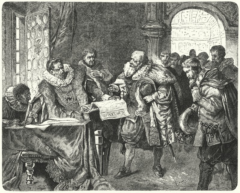 Kutsal Roma İmparatoru Rudolf II, Majesteleri Mektubunda Bohemyalı Protestanlara daha fazla din özgürlüğü veriyor by German School