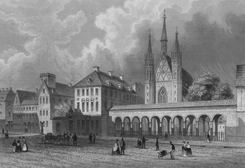 Klosterkirche ve Klosterstrasse, Berlin (çelik oyma) by German School