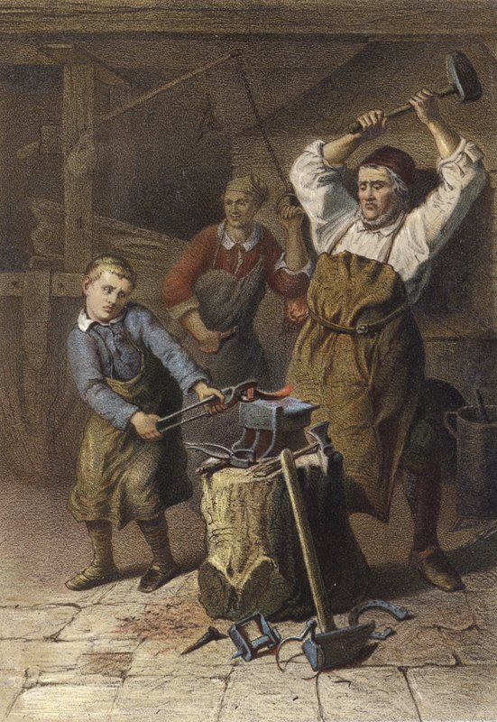 Endişeli demirci çırağı by German School