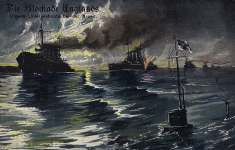 İngiltere ablukası, I. Dünya Savaşı (renkli taş baskı) by German School