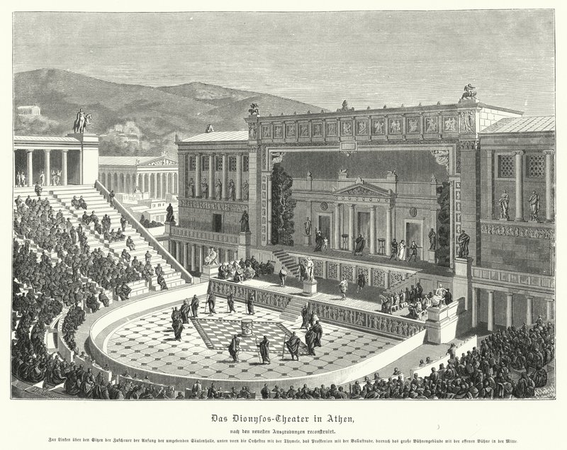 Dionysus Eleuthereus Tiyatrosu, Atina, Antik Yunanistan (gravür) by German School