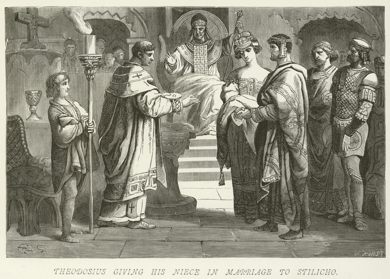 Theodosius, yeğenini Stilicho ile evlendiriyor. by German School