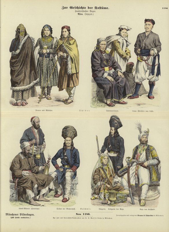 Tibet ve Keşmir kostümleri, 19. yy by German School