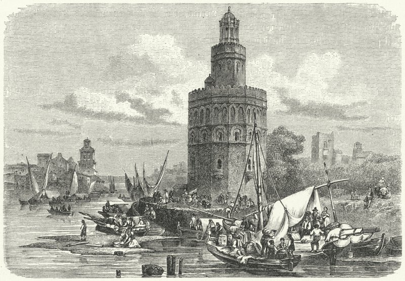 Torre del Oro, Sevilla, İspanya (gravür) by German School