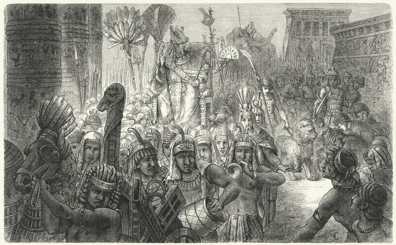 Eski bir Mısır firavununun zafer alayı (gravür) by German School