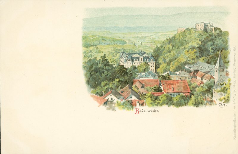 Badenweiler şehrinin görünümü, Almanya (chromolitho) by German School